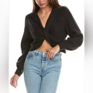 NWT 525 America Black Twist Top V-Neck Sweater Women Medium